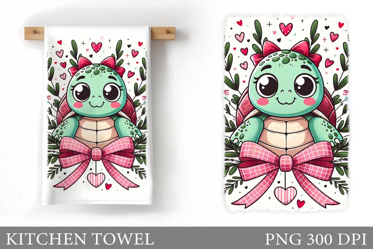 Cute Turtle Kitchen Towel. Valentines Kitchen Towel Design