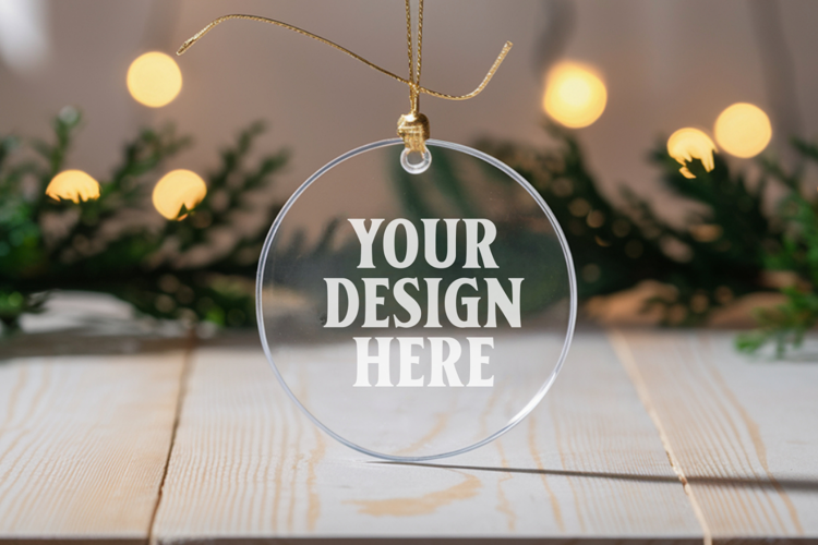 Acrylic Christmas Ornament Mockups | Clear Round Holiday
