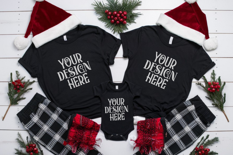 Christmas Family Matching Flat Lay T-Shirt Mockups