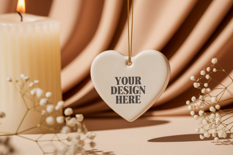 Christmas Love Heart Ornament Mockup | Holiday Hanging