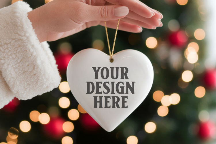 Heart Shaped Christmas Ornament Mockups | Frosted Glass Holi