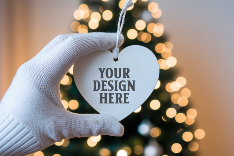 Romantic Christmas Ceramic Heart Ornament Mockup | Holiday