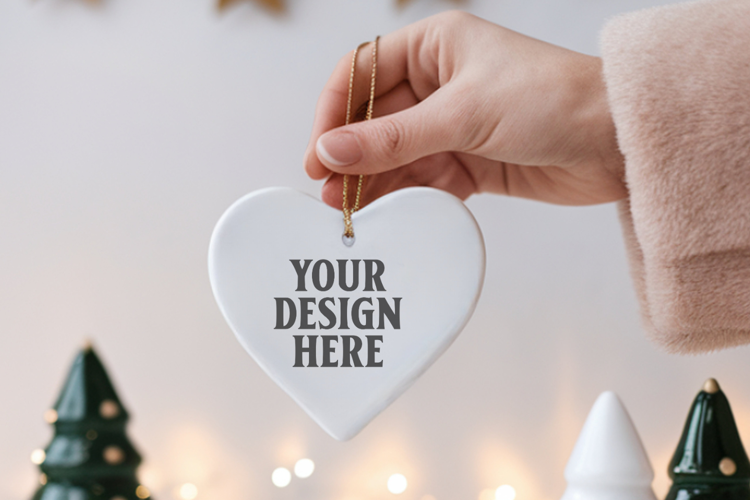 Christmas Heart Ornaments Mockup | Hanging Glass Heart Ornam