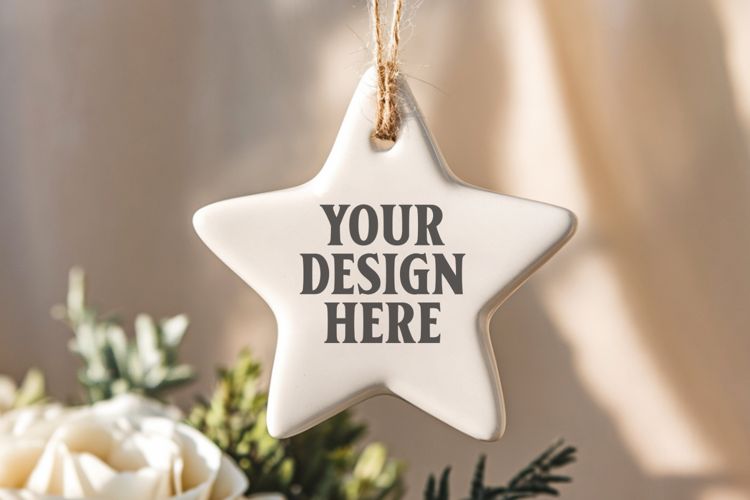 Christmas Star Ceramic Ornaments Mockup