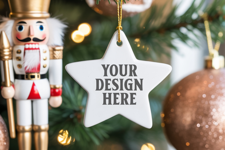 Christmas Star Ceramic Ornament Mockup | Cozy Boho Holiday D