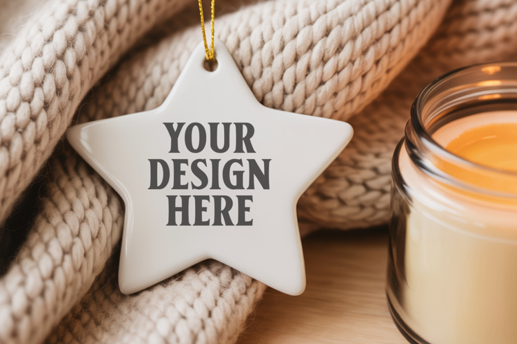 Christmas Star Ceramic Ornaments Mockup | Holiday Star Ornam