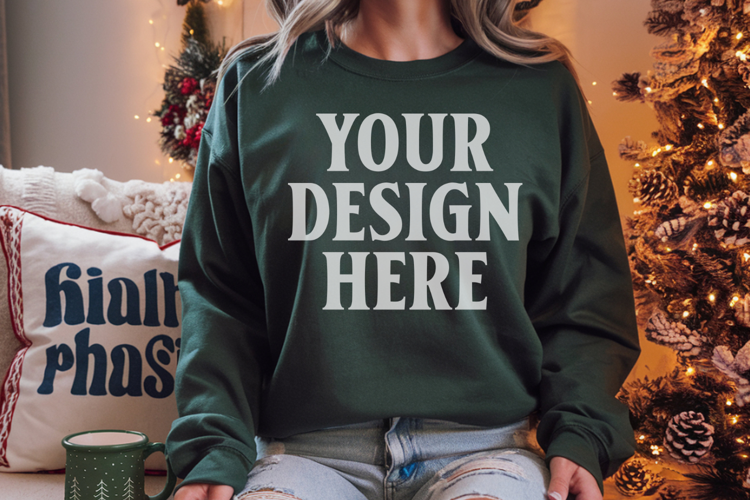 Comfort Colors 1566 Blue Spruce Sweatshirt Mockup Real Model