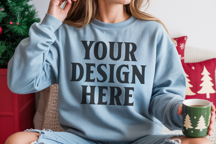 Comfort Colors 1566 Lagoon Blue Sweatshirt Mockup, Cozy Boho