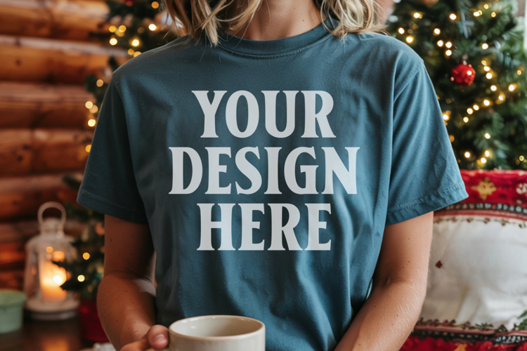 Christmas Comfort Colors 1717 Blue Spruce T-Shirt Mockup Rea