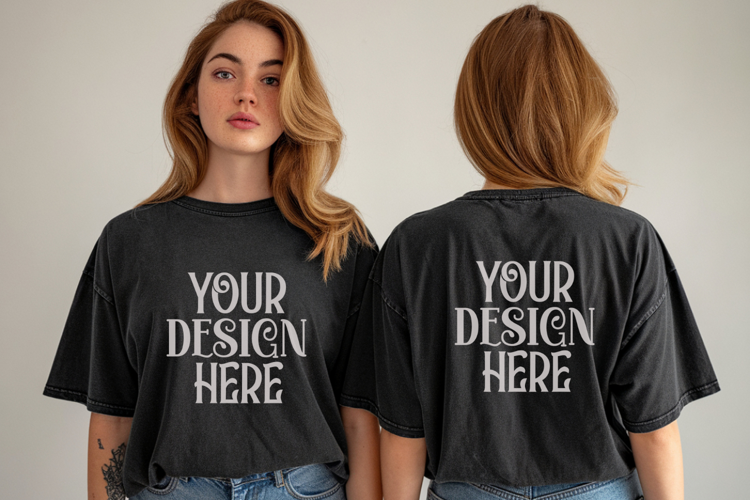 Comfort Colors 1717 Black Front & back T shirt mockups