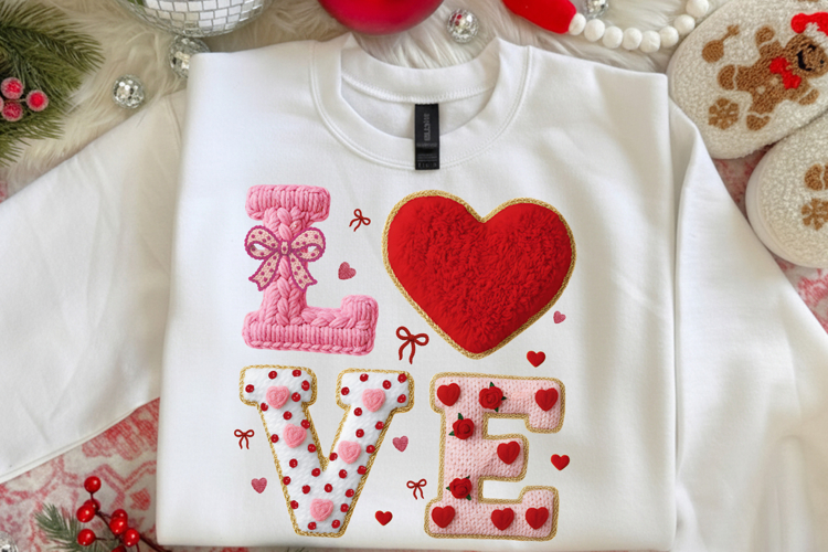 Faux Yarn Crochet Love Valentines Day PNG
