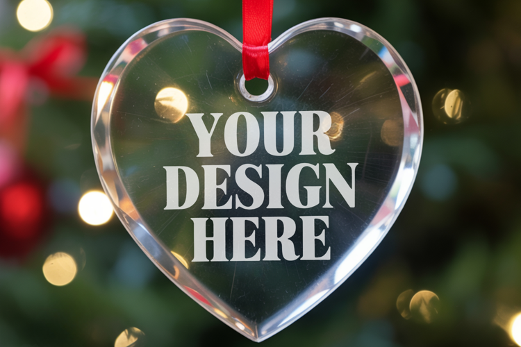 Christmas Heart Crystal Glass Ornament Mockups