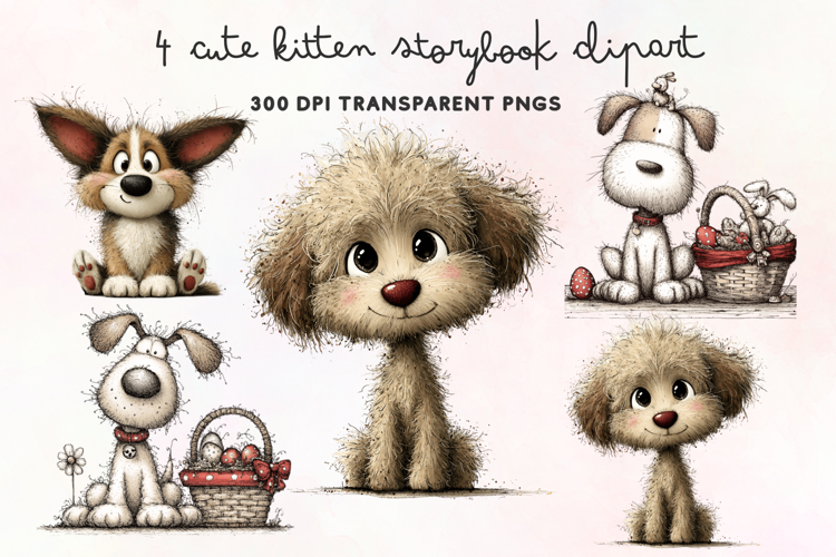 Cute Watercolor Dogs Clipart PNG