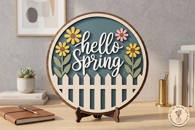 Hello Spring Sign SVG | Floral Picket Fence Design