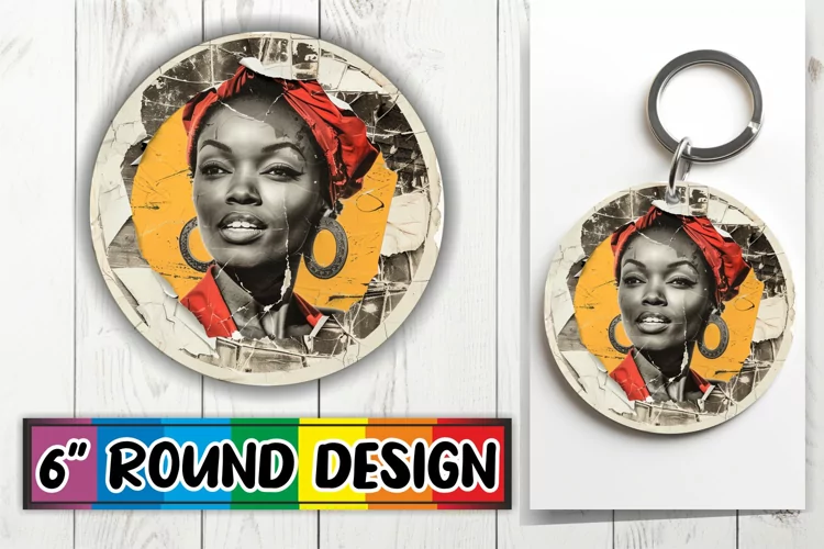 Holiday Woman Portrait Round Design Keychain Sublimation