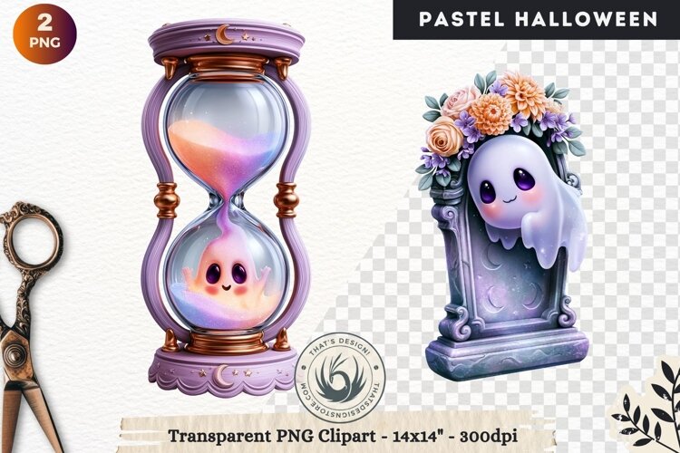 Cute Halloween Pastel characters Clipart sublimation example image 1