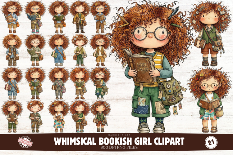 Whimsical Bookish Girl Clipart