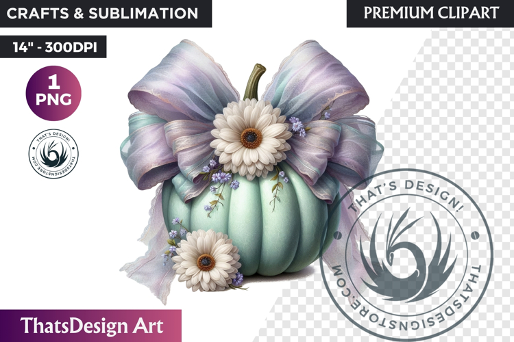 Floral Dreamy Pastel coquette pumpkin with bow PNG Clipart