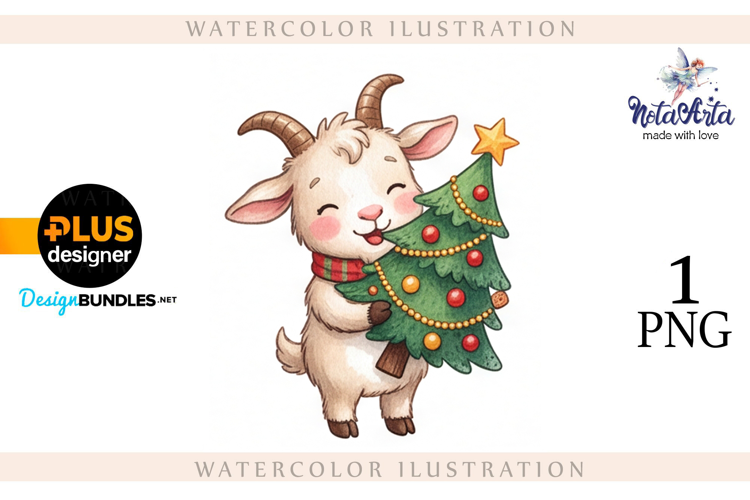 Christmas Goat in Watercolor Style