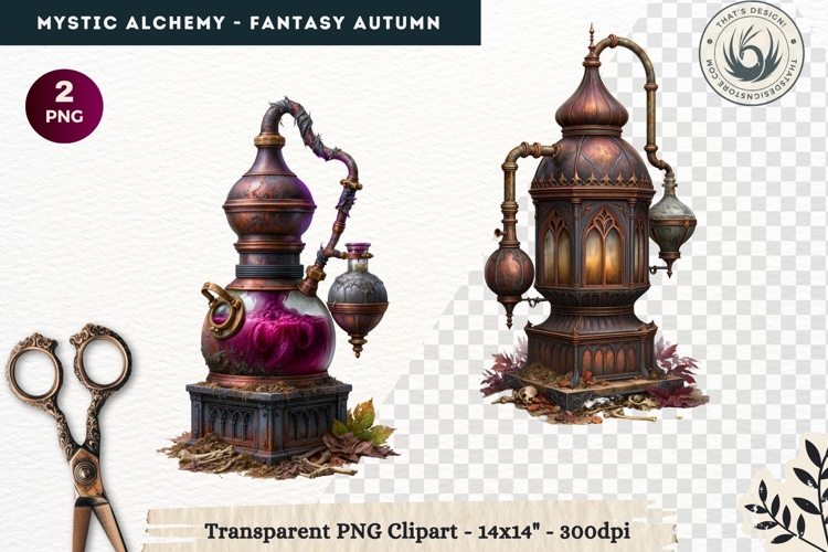 Gothic Witch Mystic Alchemy Clipart, Autumn Apothecary PNG