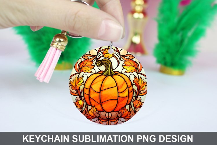 Pumpkin Keychain Sublimation, Round Keychain PNG Design