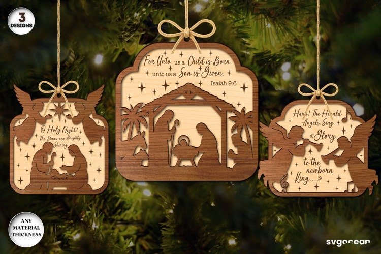 Christmas Nativity Ornaments Laser Cut | Bible Quotes | SVG