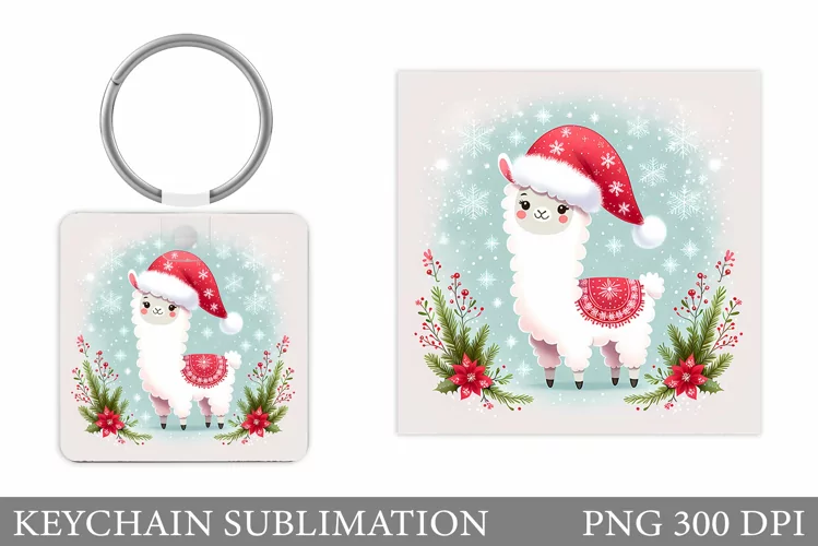 Christmas Lama Keychain. Cute Lama Keychain Design