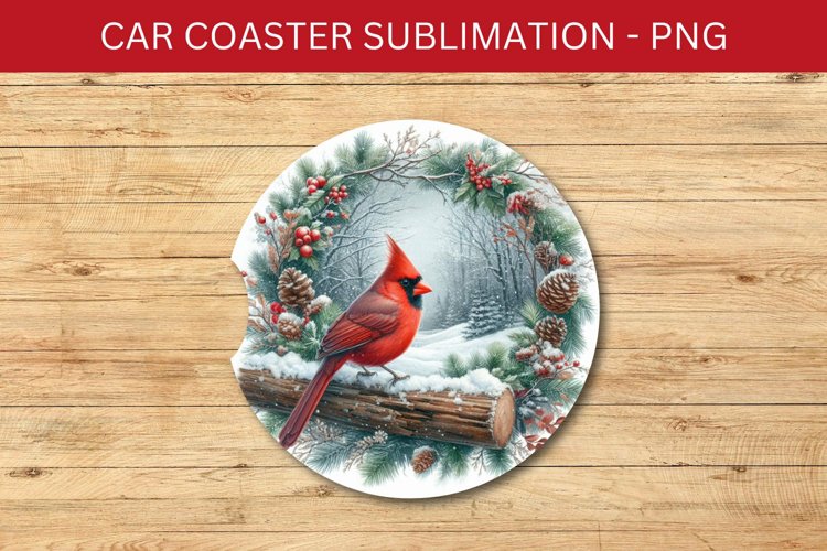 rounded car coaster - cardinal bird