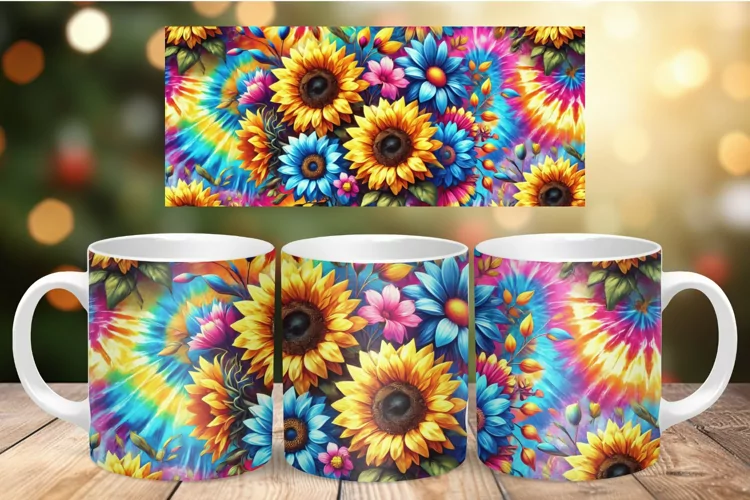 Valentine Mug Wrap Sublimation - colorful flowers
