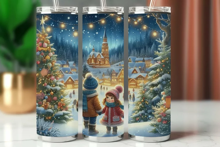 Tumbler Wrap 20 oz - boy and girl christmas
