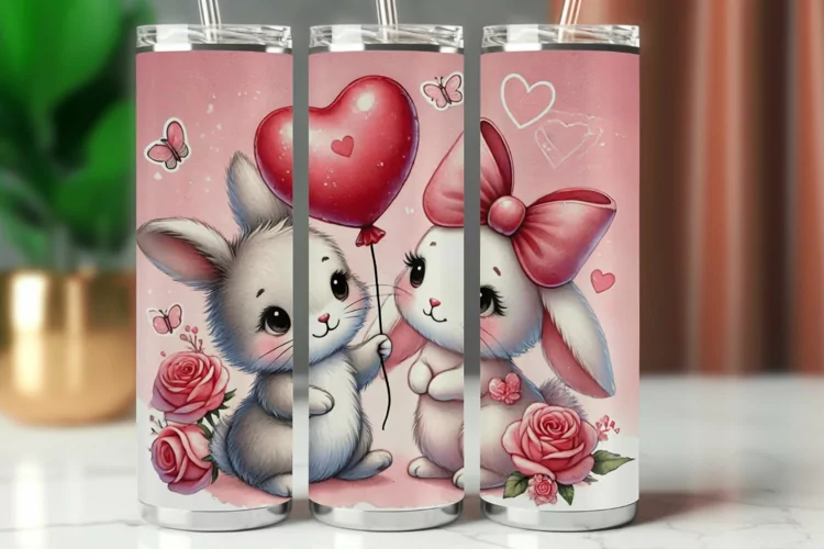 Valentine Tumbler Wrap 20 oz - rabbit bunny couple