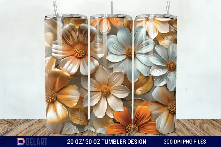 3D Painted Flower Tumbler Wrap