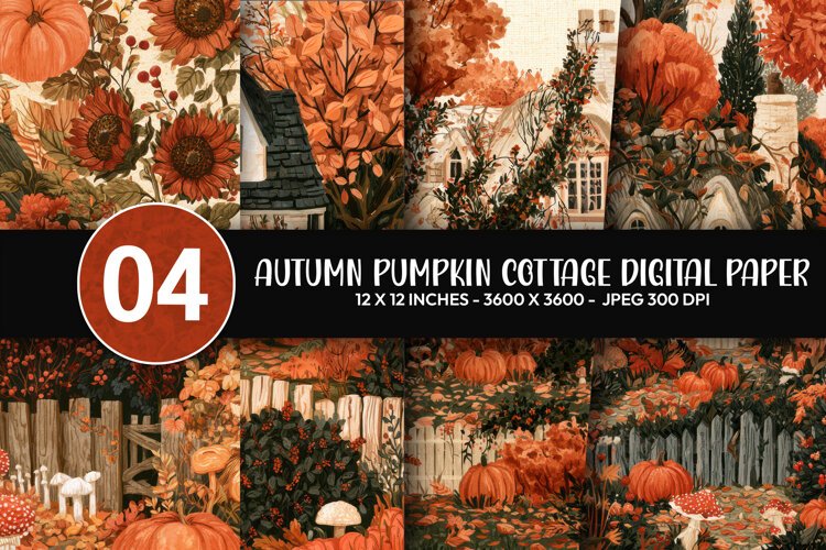 Autumn Pumpkin Cottage Digital Paper example image 1