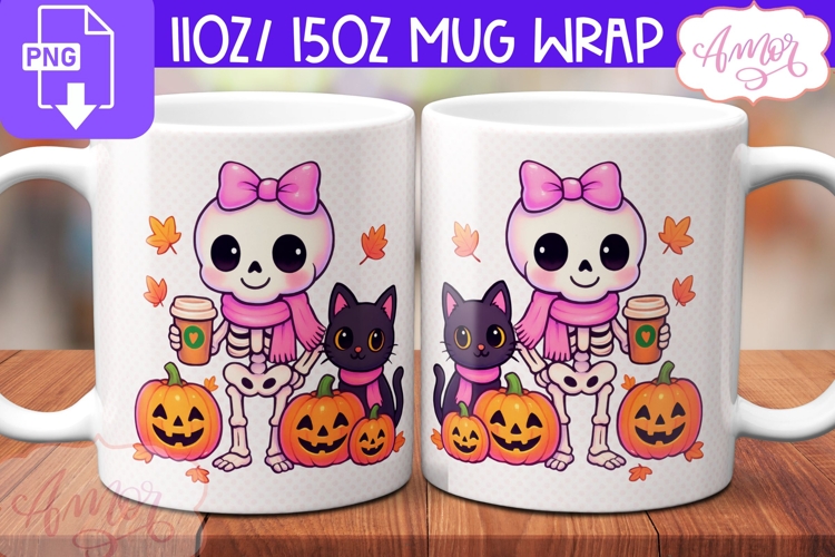 Fall Season mug wrap PNG, Cute Halloween mug PNG