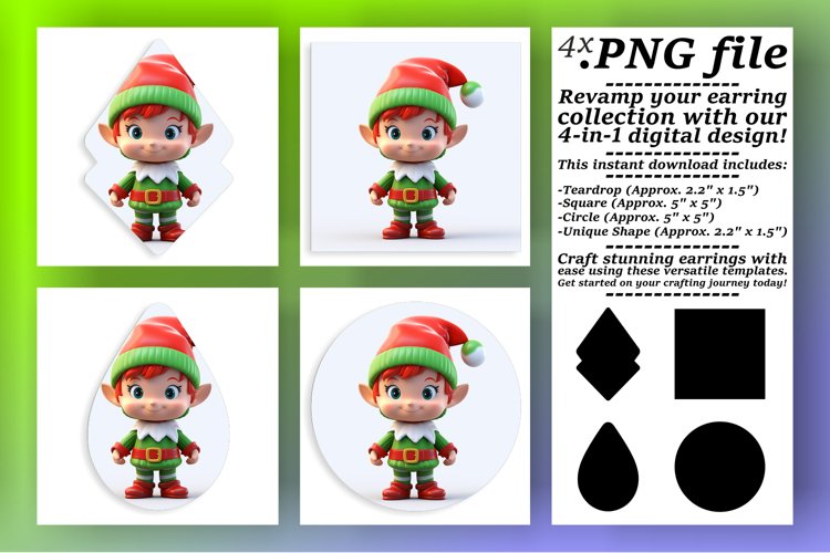 Holiday Square Chibi 3D - Vibrant Earring Art example image 1