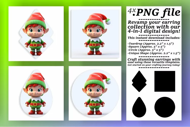 Holiday Square Chibi 3D - Vibrant Earring Art