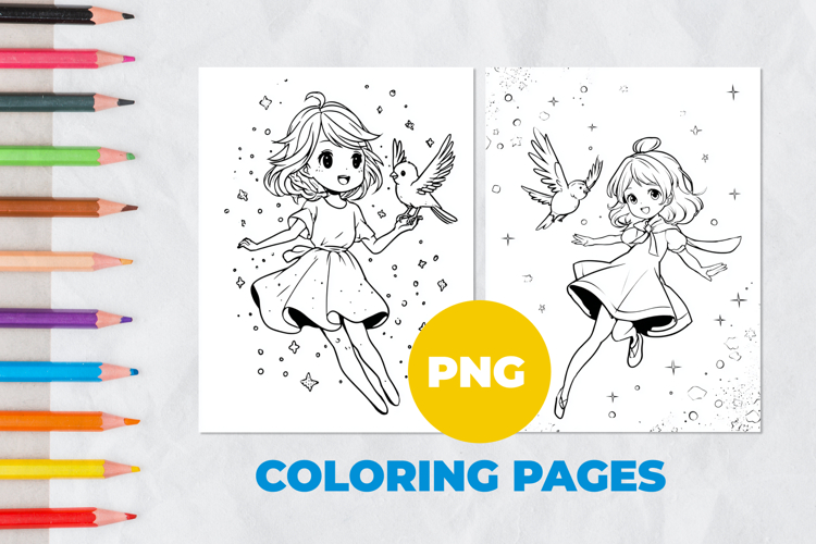 Cute girl with a magical bird Coloring Pages | Coloring book