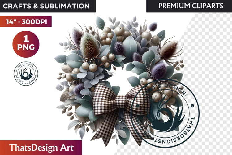 Cozy Autumn Wreath - Boho Farmhouse Fall Clipart PNG