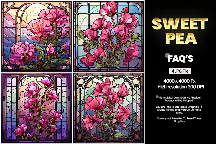 Stained Glass Sweet Pea Square Coaster - 04 Variations