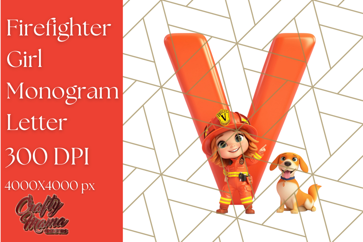 Firefighter Girl Letter V Clipart | Firewoman Alphabet PNG