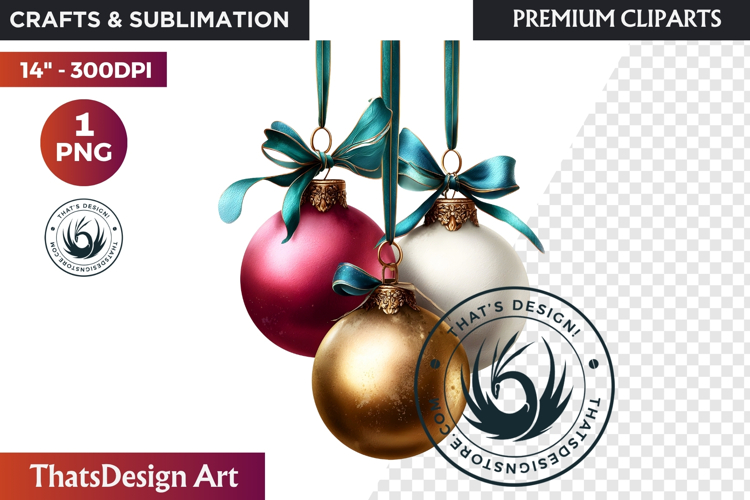 Christmas Baubles Clipart, Festive Holiday Ornaments PNG
