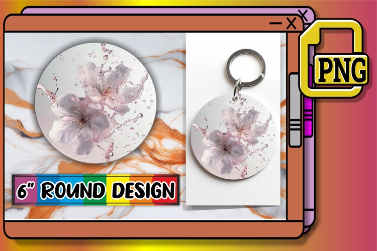 Floral Oasis: Round Sublimation Splash Keychain PNG