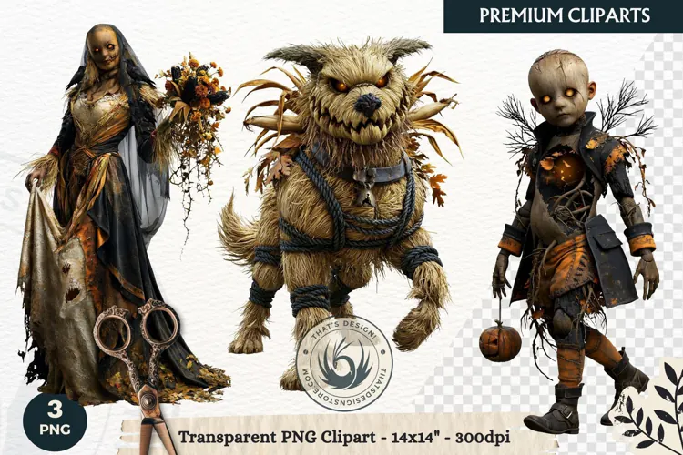 Dark Fantasy Halloween characters Clipart PNG sublimation