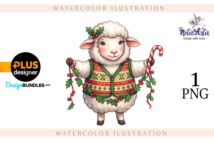 Christmas Sheep in Watercolor Style example image 1