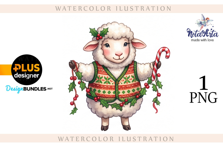 Christmas Sheep in Watercolor Style