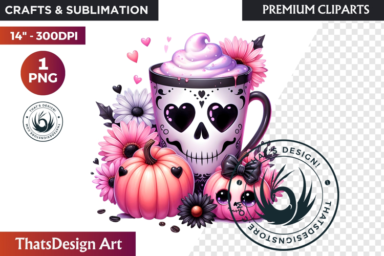 Pastel Goth Halloween Drinks - Kawaii Spooky Clipart PNG