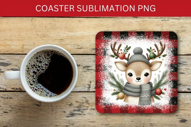 square coaster - reindeers wreath