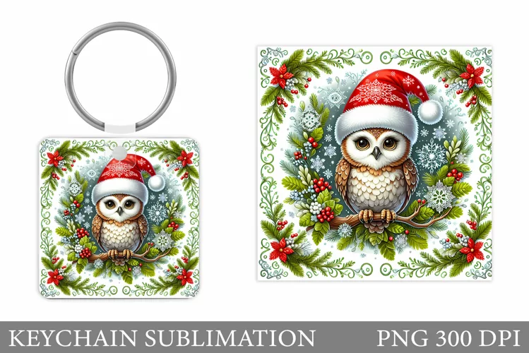 Cute Owl Keychain Design. Christmas Keychain Sublimation
