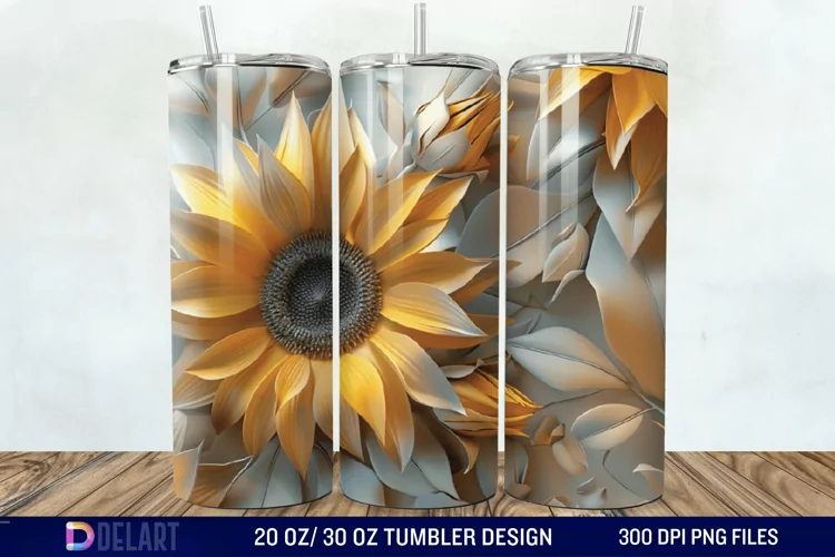 3d Sunflower floral Tumbler Wrap
