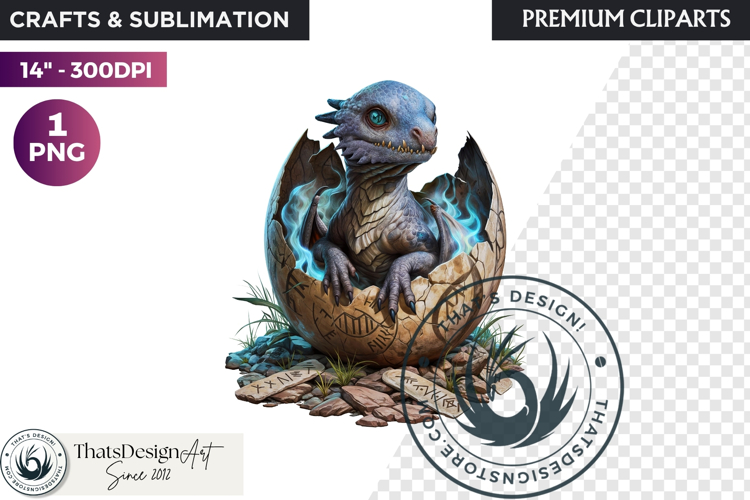 Cute Baby Dragon in a egg Clipart, dragon egg, Fantasy PNG example image 1